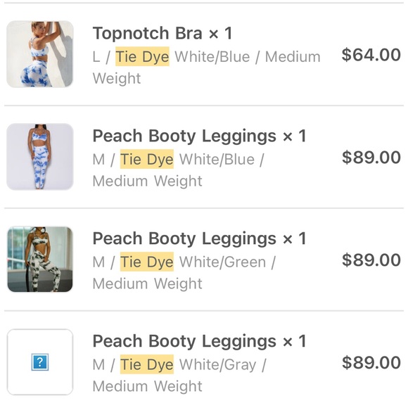 Top notch bra (XL) & peach booty leggings (M) in green/white tie die - Picture 8 of 9